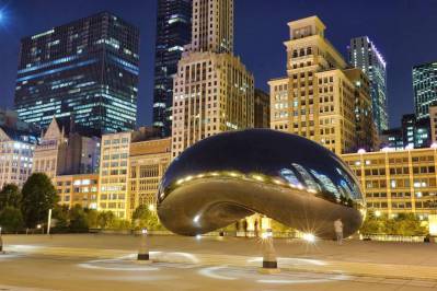 Cloud Gate sculpture in the Loop community area of Chicago, Illinois. 